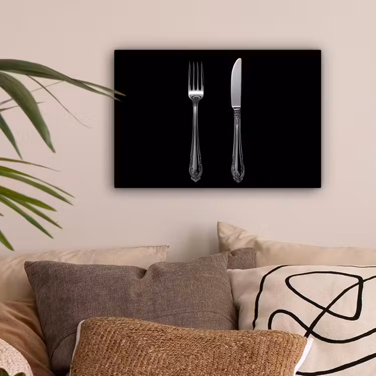 Vork - Mes - Zilver canvas 2cm klein -sfeer1