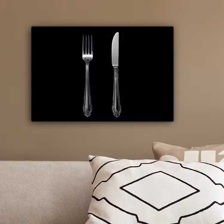 Vork - Mes - Zilver canvas 2cm klein -sfeer3