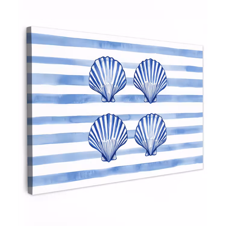 Vier schelpen - Blauw - Wit - Strepen canvas 2cm klein -z3d