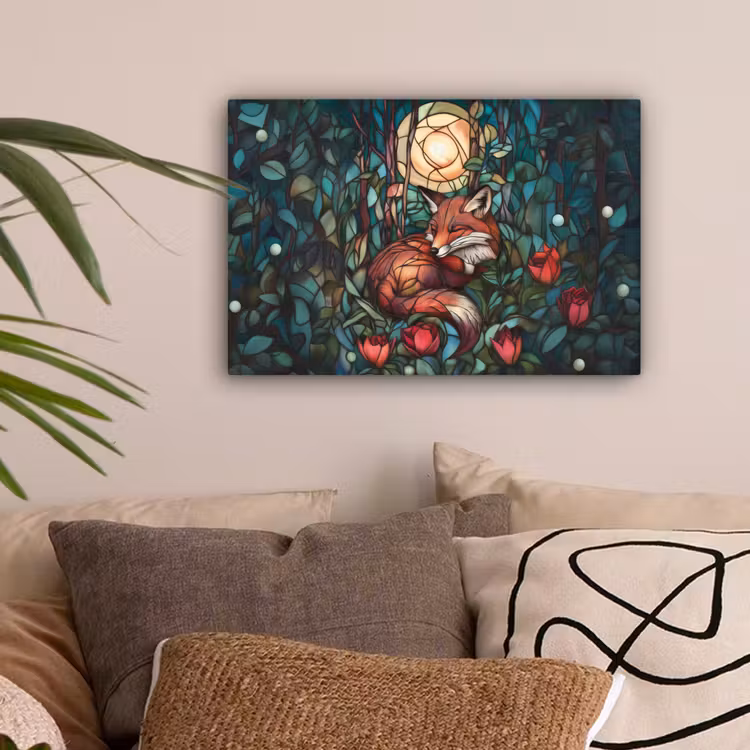 Vos - Mozaïek - Bos - Maan canvas 2cm klein -sfeer1