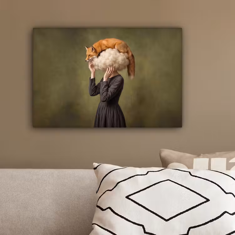 Vos - Surrealistisch - Groen canvas 2cm klein -sfeer3