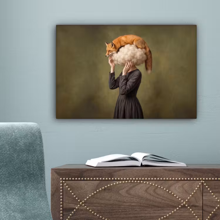 Vos - Surrealistisch - Groen canvas 2cm klein -sfeer4