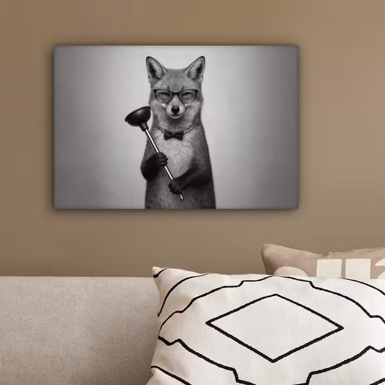 Vos - WC-ontstopper - Zwart - Wit canvas 2cm klein -sfeer3