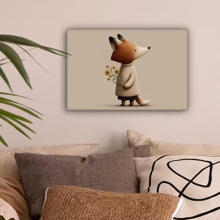 Vos - Gele bloemen - Minimalistisch canvas 2cm klein -sfeer1