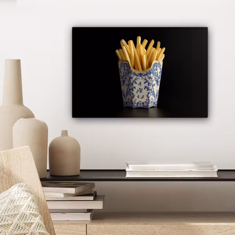 Friet - Porselein - Delfts blauw - Eten canvas 2cm klein -sfeer6