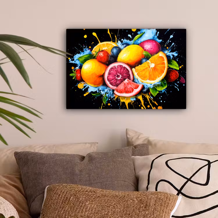 Fruit - Graffiti - Kleurrijk - Sinaasappel - Aardbei - Abstract canvas 2cm klein -sfeer1