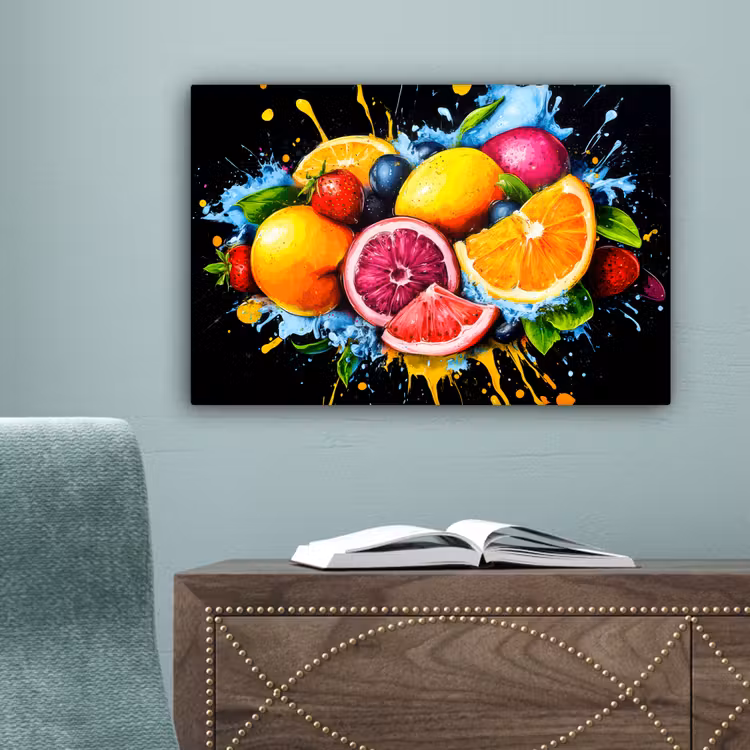 Fruit - Graffiti - Kleurrijk - Sinaasappel - Aardbei - Abstract canvas 2cm klein -sfeer4