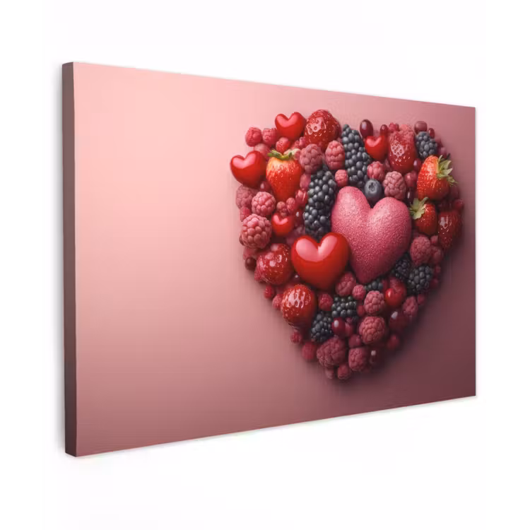 Fruit - Hartjes - Aardbeien - Frambozen - Bosbessen canvas 2cm klein -z3d