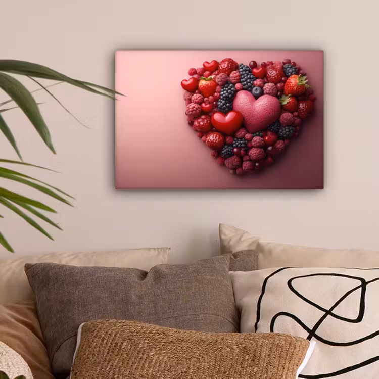 Fruit - Hartjes - Aardbeien - Frambozen - Bosbessen canvas 2cm klein -sfeer1