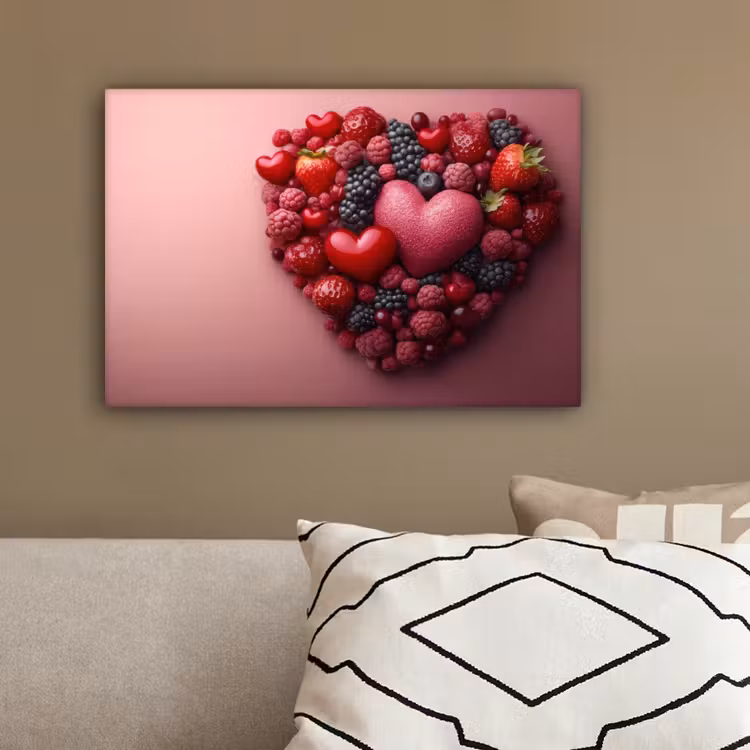 Fruit - Hartjes - Aardbeien - Frambozen - Bosbessen canvas 2cm klein -sfeer3