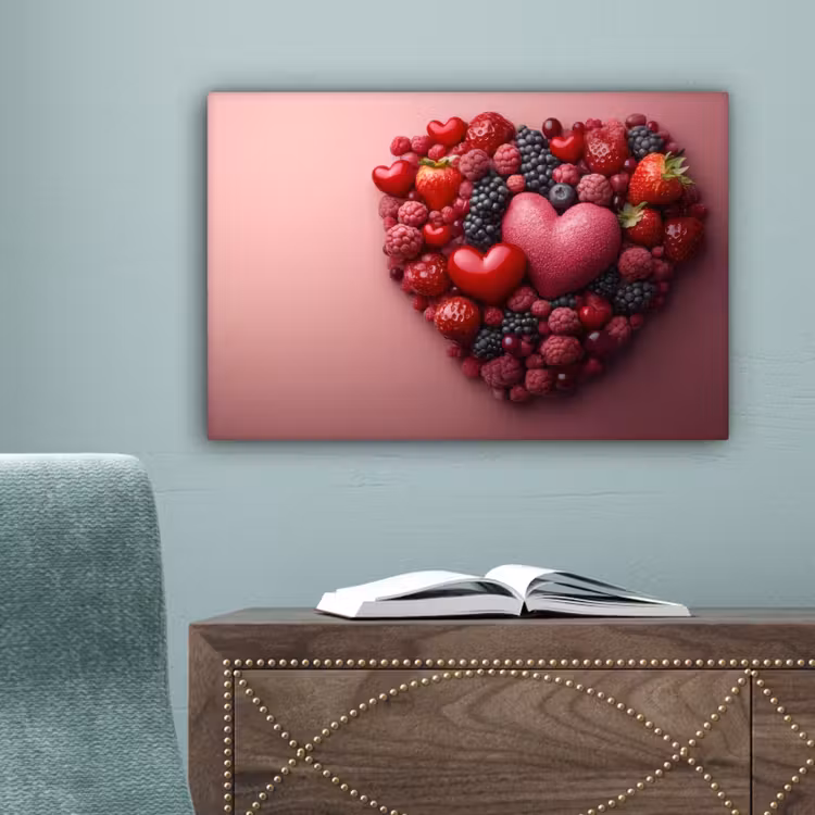 Fruit - Hartjes - Aardbeien - Frambozen - Bosbessen canvas 2cm klein -sfeer4