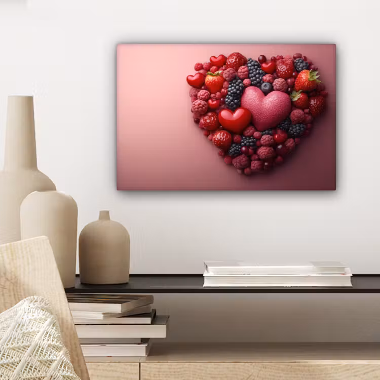 Fruit - Hartjes - Aardbeien - Frambozen - Bosbessen canvas 2cm klein -sfeer6