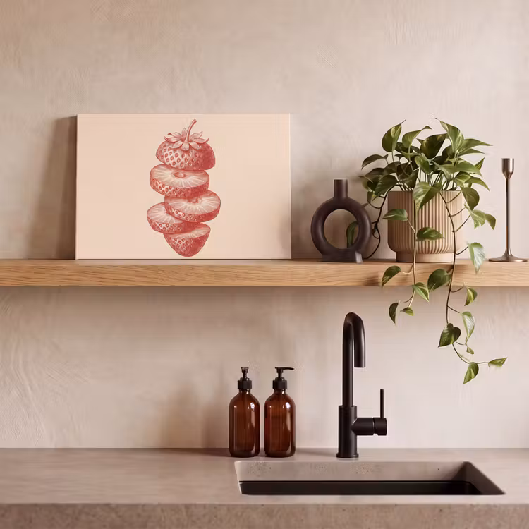 Fruit - Gesneden - Illustratie - Rood - Vintage canvas 2cm klein -sfeer3