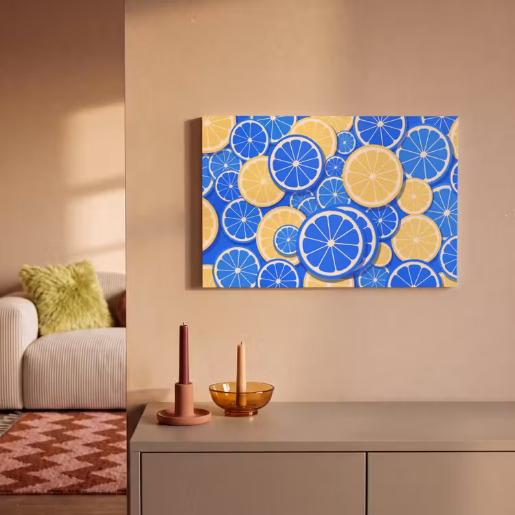 Fruit - Schijven - Patroon - Modern - Blauw - Geel canvas 2cm klein -sfeer1