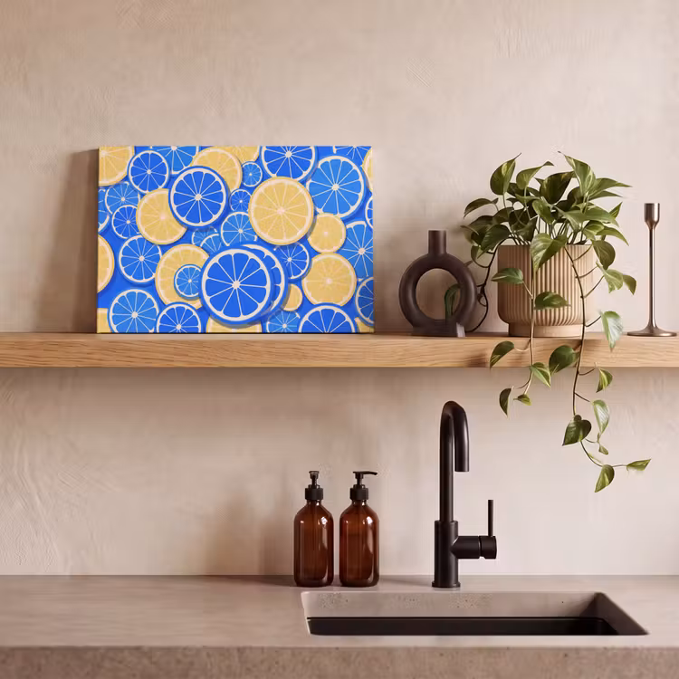 Fruit - Schijven - Patroon - Modern - Blauw - Geel canvas 2cm klein -sfeer3