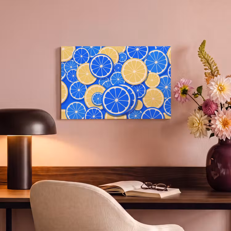 Fruit - Schijven - Patroon - Modern - Blauw - Geel canvas 2cm klein -sfeer4