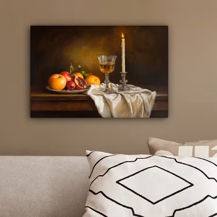 Fruit -  Stilleven - Wijn - Kaars canvas 2cm klein -sfeer3
