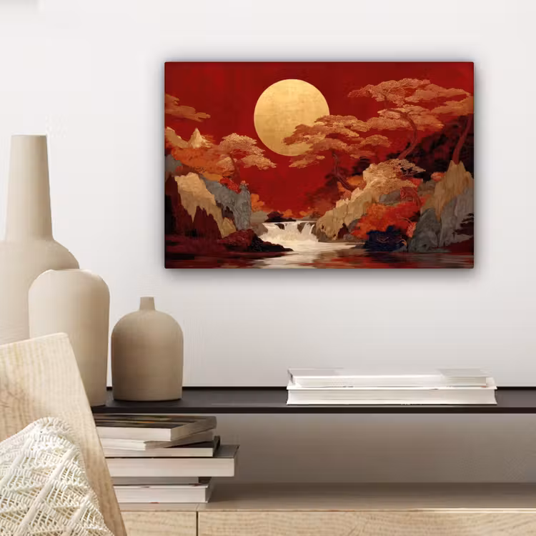Volle maan - Landschap - Waterval canvas 2cm klein -sfeer6