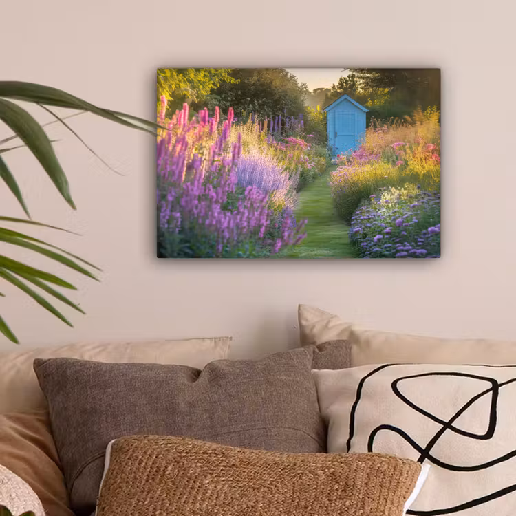 Tuinhuisje - Blauw - Bloemen canvas 2cm klein -sfeer1