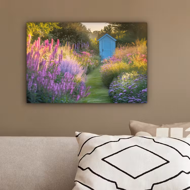 Tuinhuisje - Blauw - Bloemen canvas 2cm klein -sfeer3