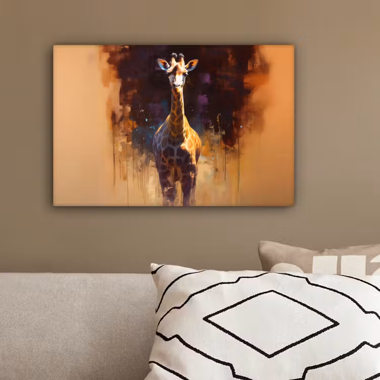 Giraf - Bruin - Abstract - Geschilderd canvas 2cm klein -sfeer3