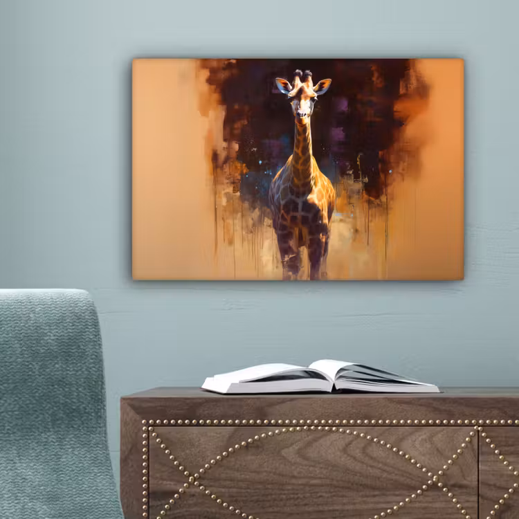 Giraf - Bruin - Abstract - Geschilderd canvas 2cm klein -sfeer4