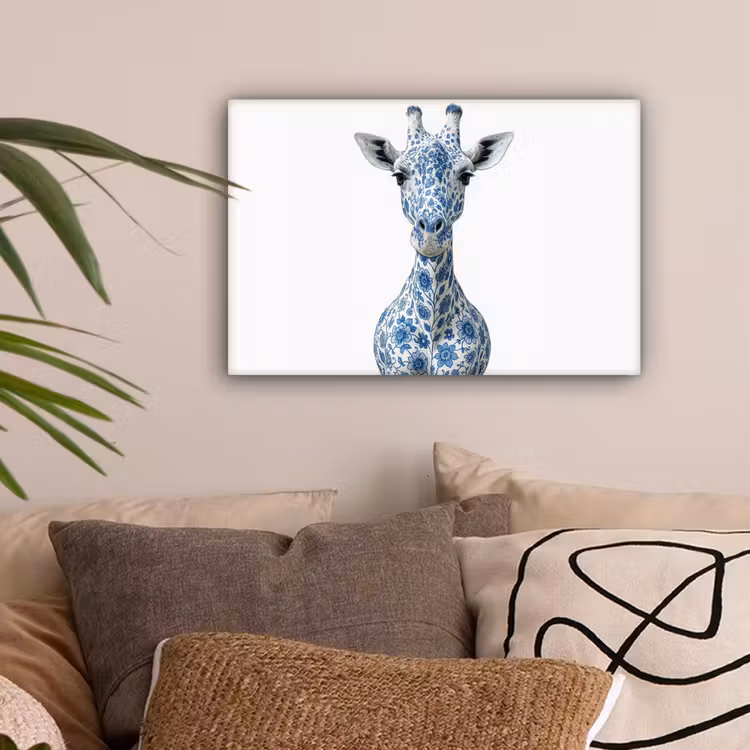 Giraffe - Delfts blauw - Dieren - Minimalistisch canvas 2cm klein -sfeer1