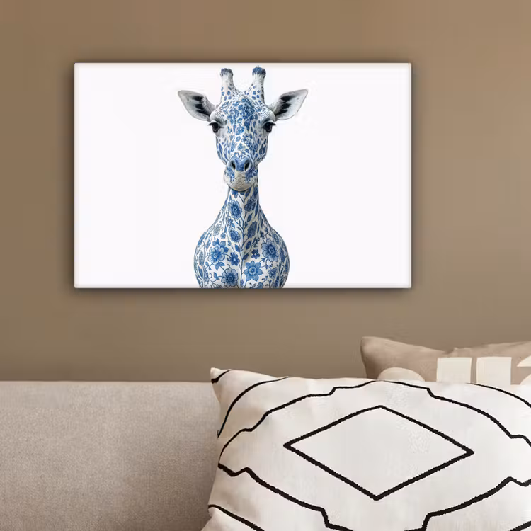 Giraffe - Delfts blauw - Dieren - Minimalistisch canvas 2cm klein -sfeer3