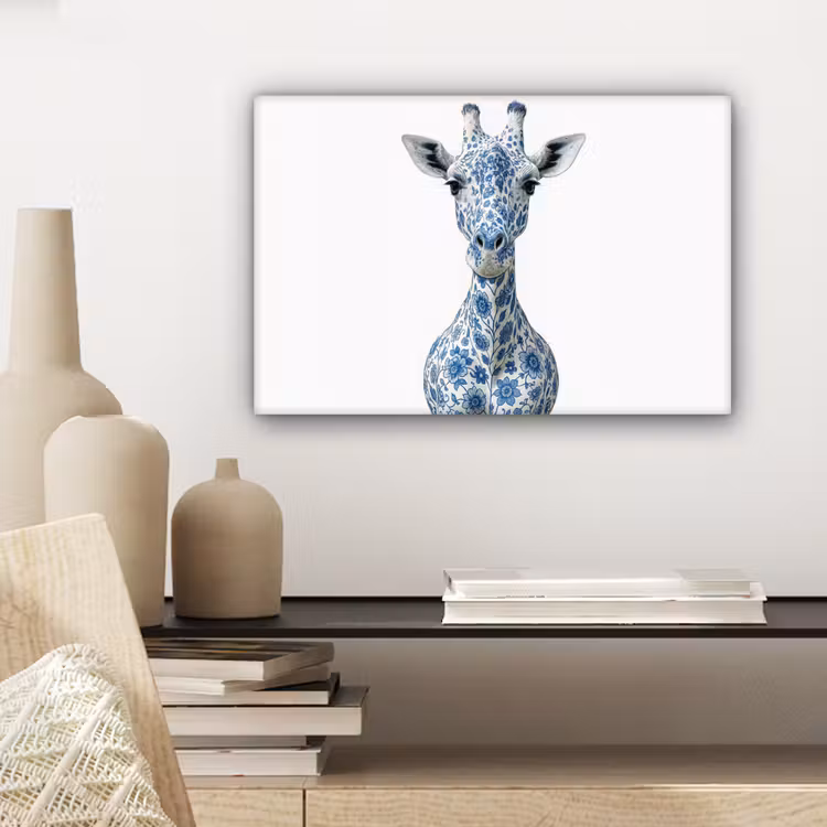 Giraffe - Delfts blauw - Dieren - Minimalistisch canvas 2cm klein -sfeer6