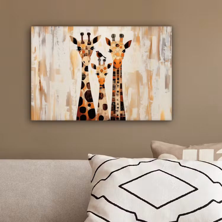 Giraffen - Cartoon - Crème canvas 2cm klein -sfeer3