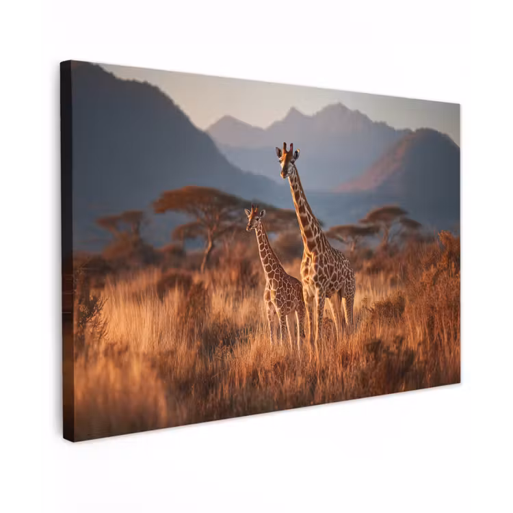 Giraffen - Hoog gras - Acaciabomen canvas 2cm klein -z3d
