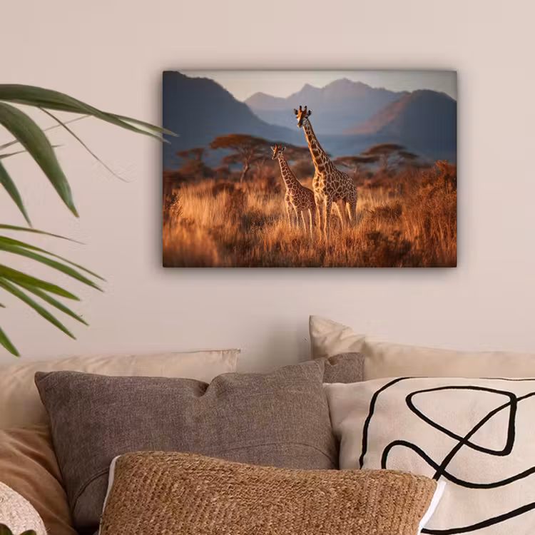 Giraffen - Hoog gras - Acaciabomen canvas 2cm klein -sfeer1