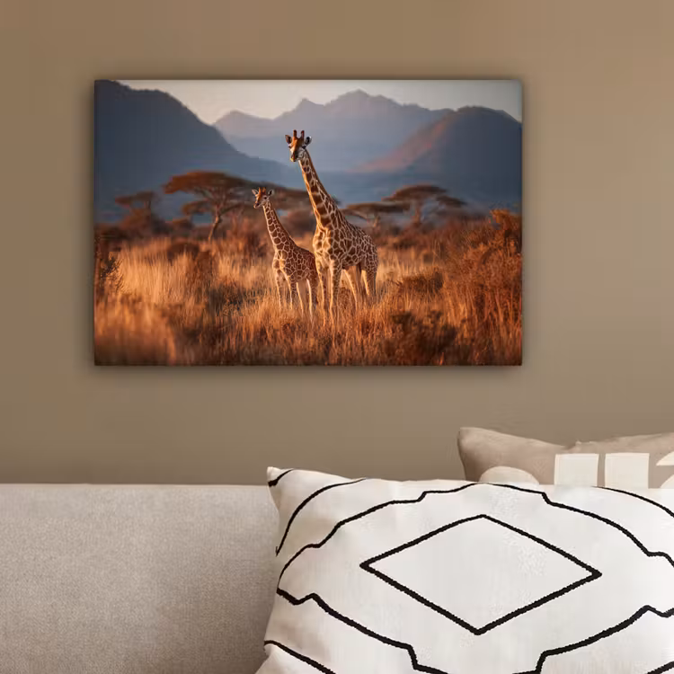 Giraffen - Hoog gras - Acaciabomen canvas 2cm klein -sfeer3