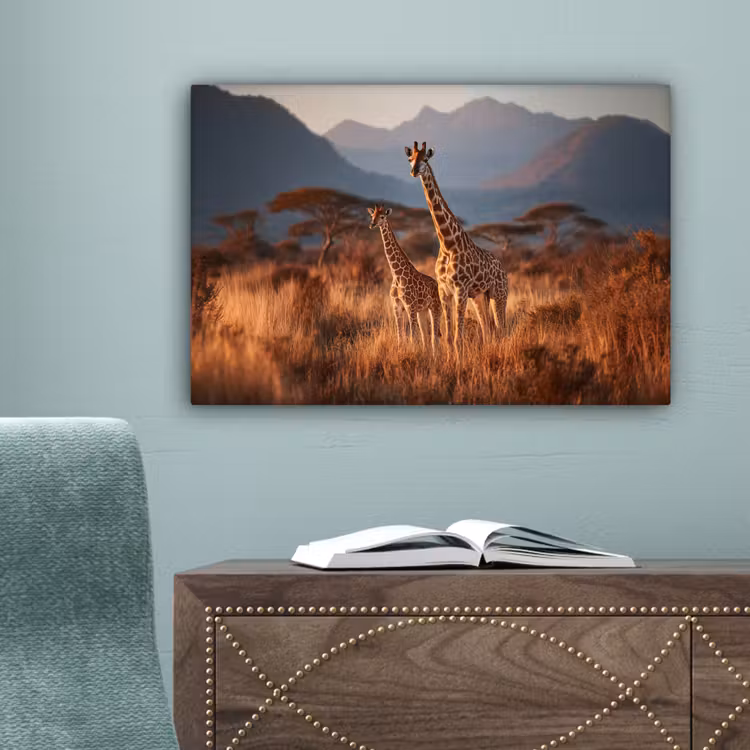 Giraffen - Hoog gras - Acaciabomen canvas 2cm klein -sfeer4