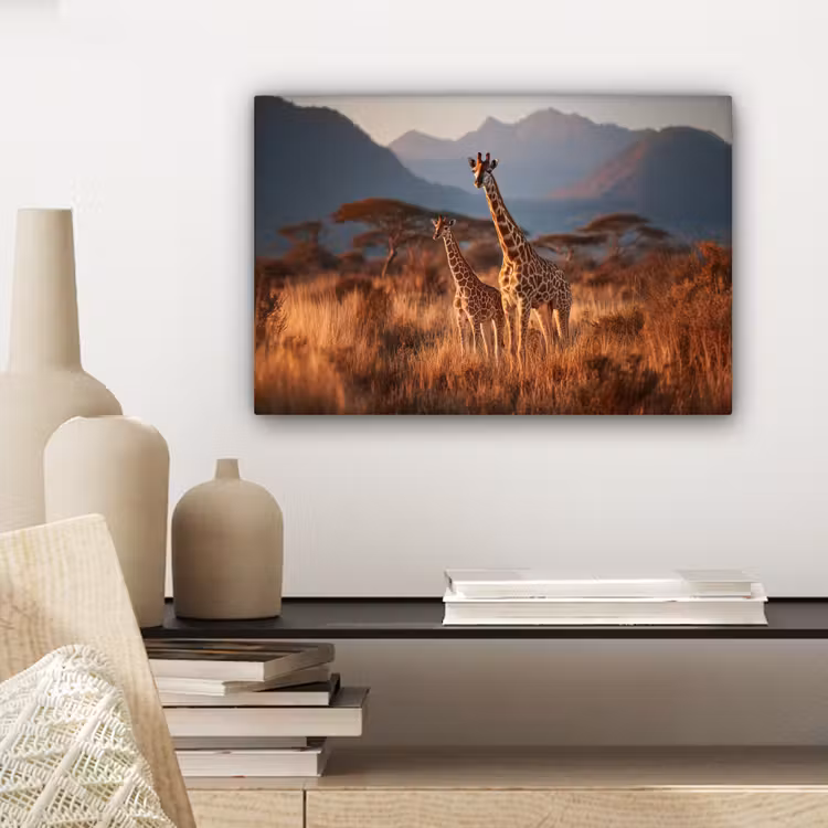 Giraffen - Hoog gras - Acaciabomen canvas 2cm klein -sfeer6