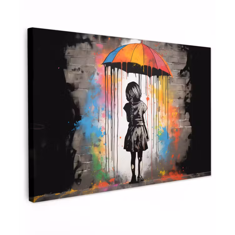 Meisje - Kunst - Paraplu - Graffiti - Kleuren - Muur canvas 2cm klein -z3d