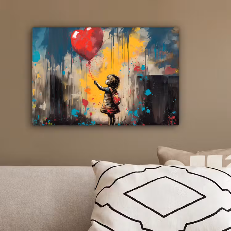 Meisje - Ballon - Hart - Graffiti canvas 2cm klein -sfeer3