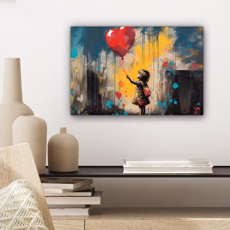 Meisje - Ballon - Hart - Graffiti canvas 2cm klein -sfeer6