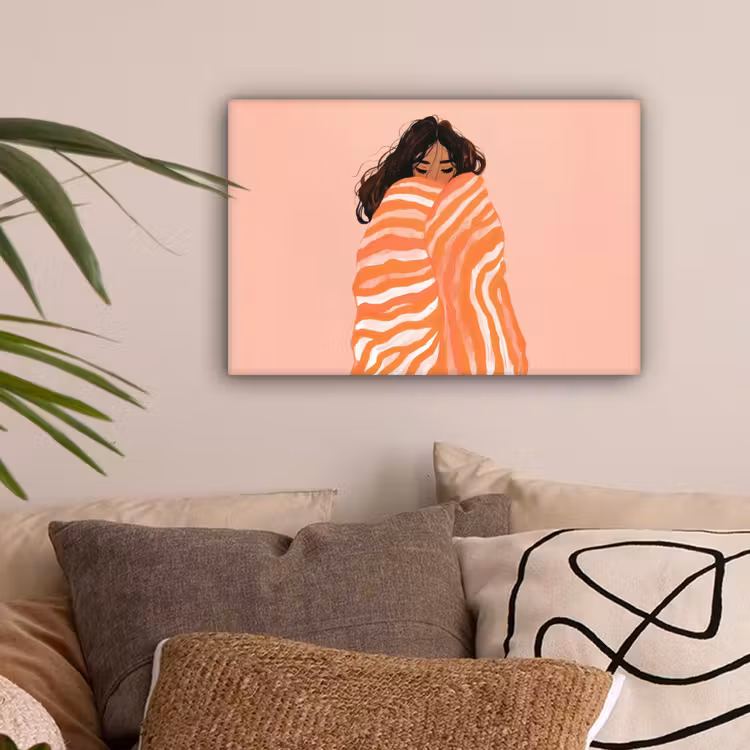 Meisje - Deken - Gestreept - Oranje canvas 2cm klein -sfeer1