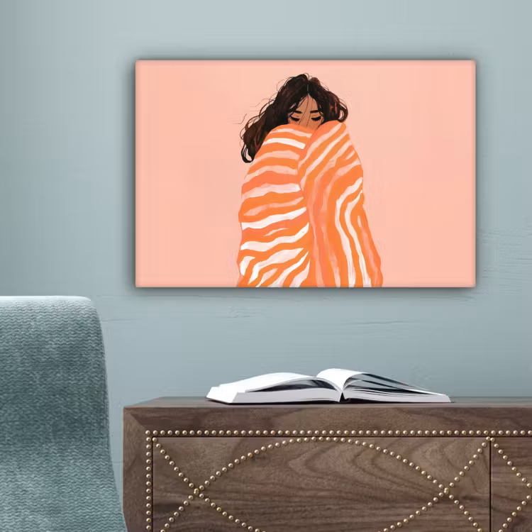 Meisje - Deken - Gestreept - Oranje canvas 2cm klein -sfeer4