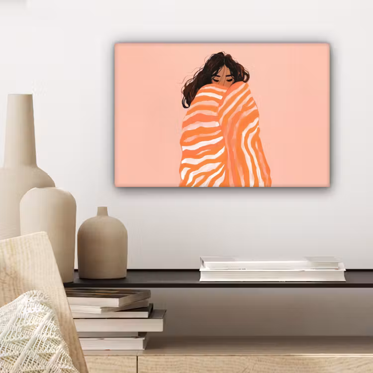 Meisje - Deken - Gestreept - Oranje canvas 2cm klein -sfeer6