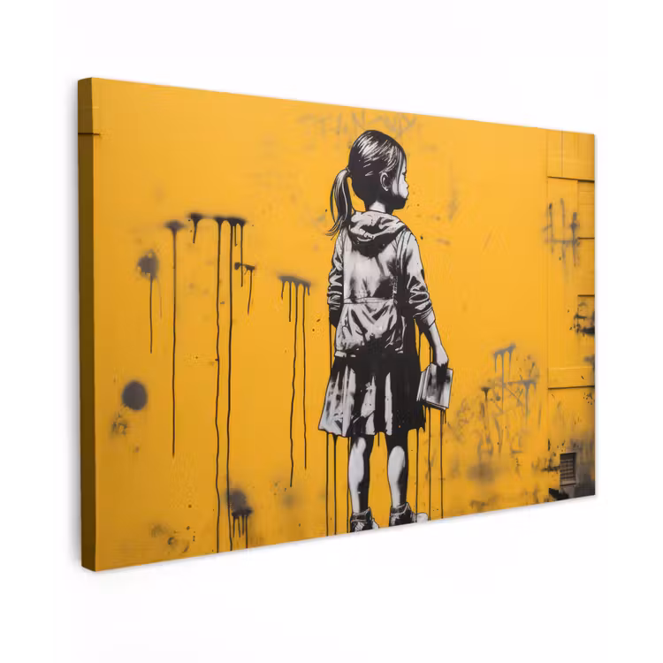 Meisje - Boek - Gele Muur - Graffiti canvas 2cm klein -z3d