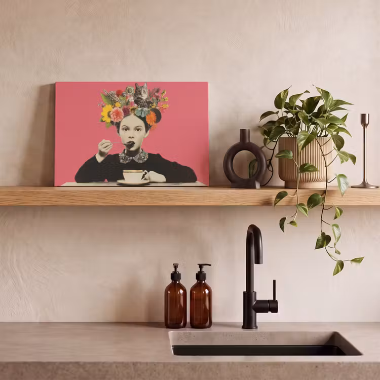 Meisje - Kopje - Bloemen - Roze canvas 2cm klein -sfeer3
