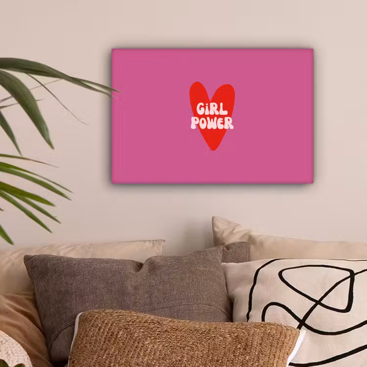 Girl power - Hart - Roze - Rood canvas 2cm klein -z3d