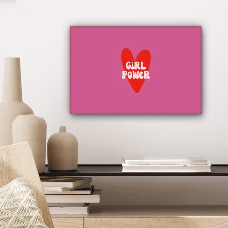 Girl power - Hart - Roze - Rood canvas 2cm klein -sfeer3
