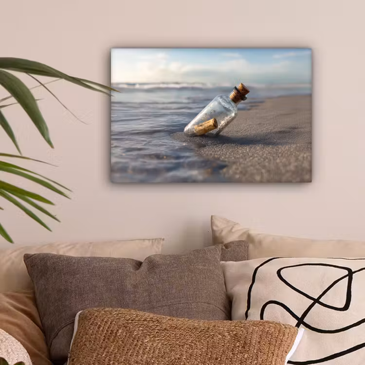 Glazenfles - Post - Zee - Zand canvas 2cm klein -sfeer1