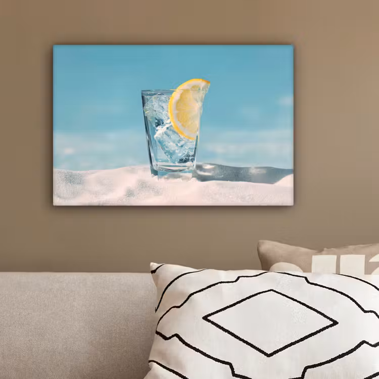 Glas - ijsblokjes - Citroen canvas 2cm klein -sfeer3