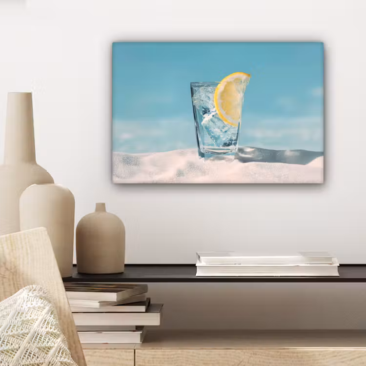 Glas - ijsblokjes - Citroen canvas 2cm klein -sfeer6