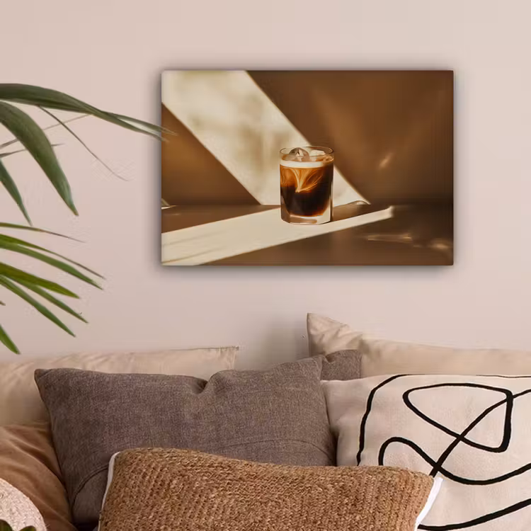 Glas - Ijskoffie - Schaduw - Bruin canvas 2cm klein -sfeer1