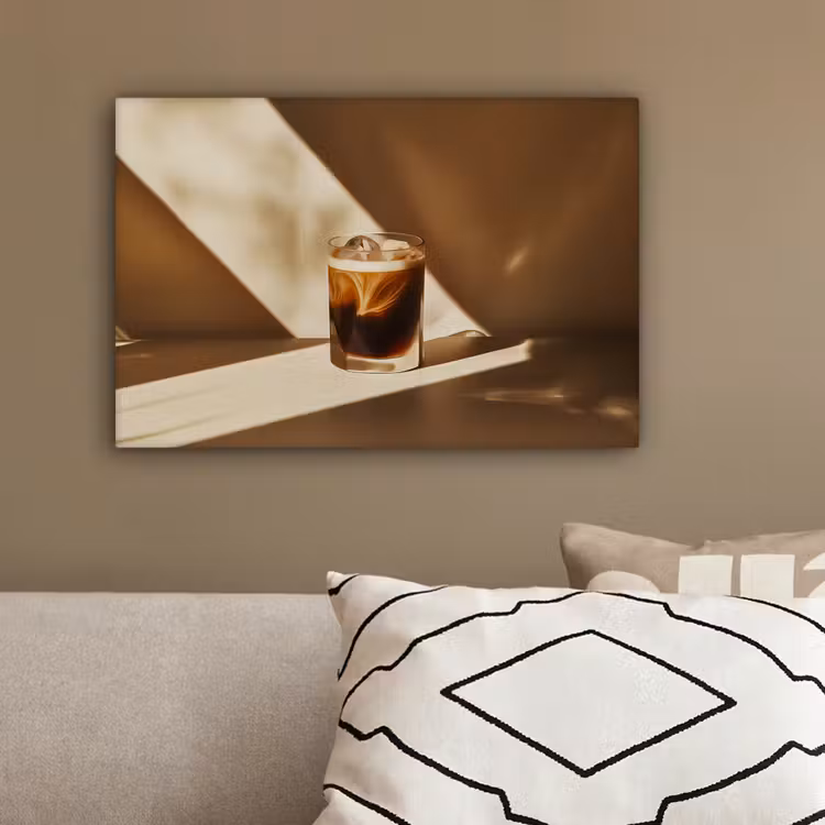 Glas - Ijskoffie - Schaduw - Bruin canvas 2cm klein -sfeer3